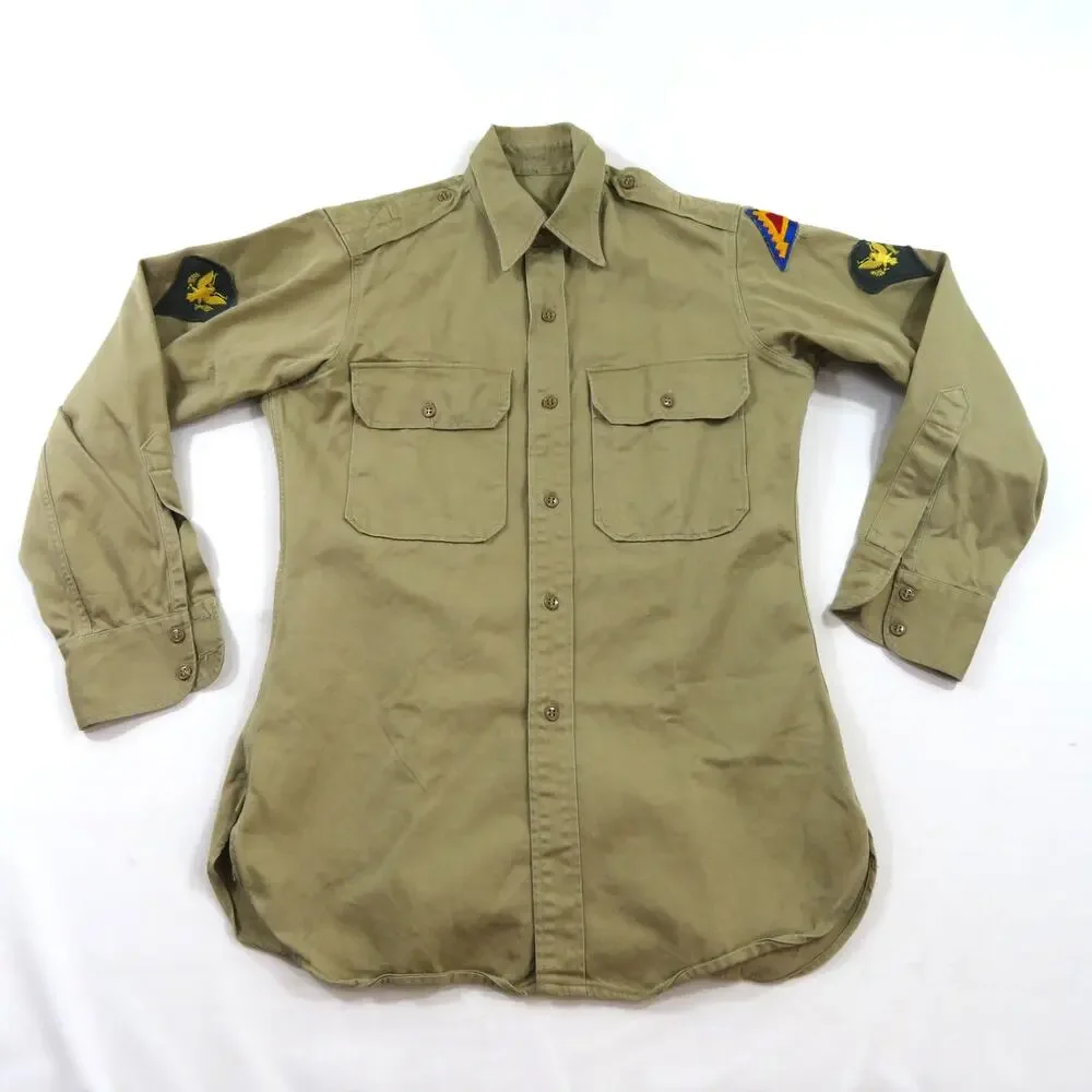Korean War Khaki Shirt 1950 Military Cotton Tan Sz 14.5 x32